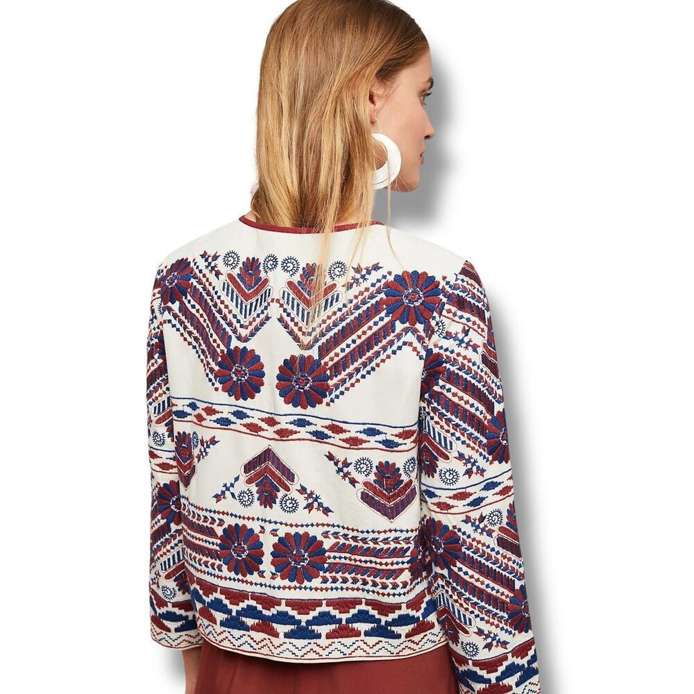 Anthropologie Size M L Greenwich 100% Cotton Embroidered Jacket Aztec
